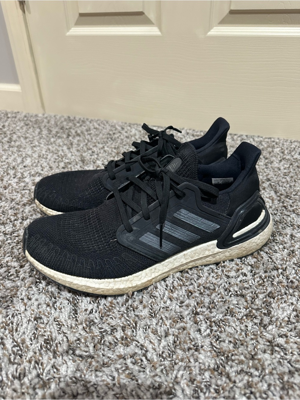 adidas Ultraboost 20 Women’s Black Knit Running Shoes with White Boost Midsole